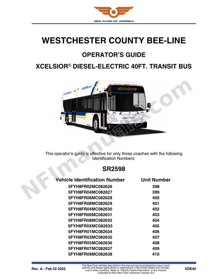 New Flyer XDE40 Manual Package - Westchester County Bee-Line included manual preview