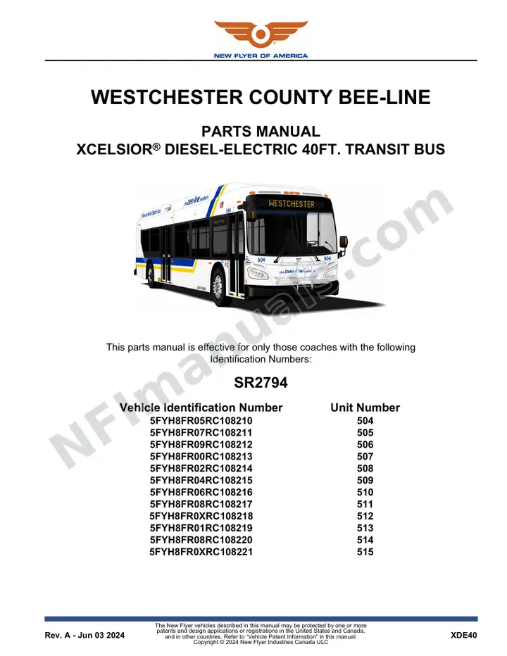 SR2794 Parts Manual, Westchester County Bee-Line first-page preview