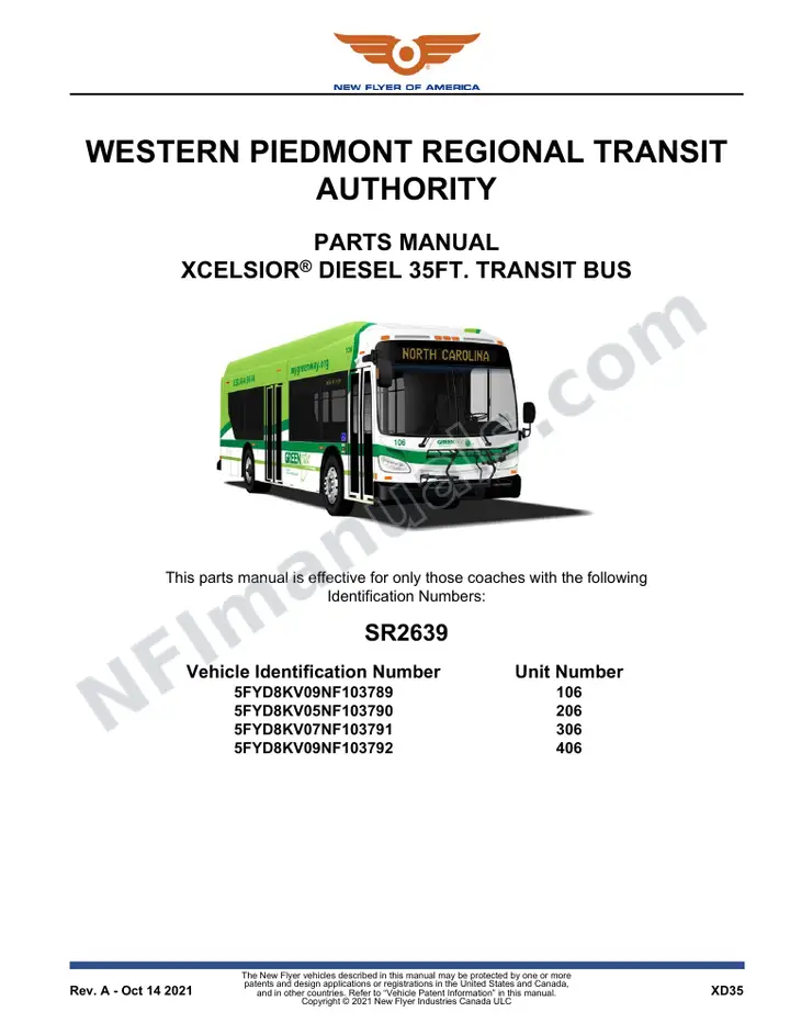 SR2639 Parts Manual, Western Piedmont Regional Transit Authority first-page preview
