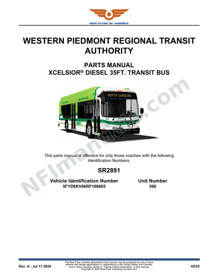 SR2891 Parts Manual, Western Piedmont Regional Transit Authority first-page preview
