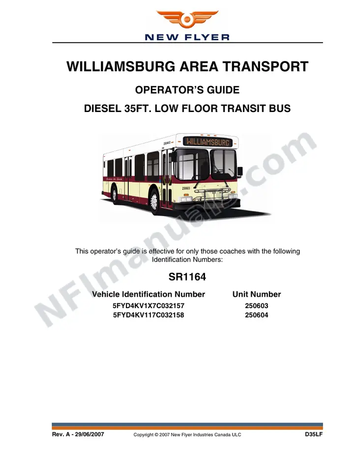 New Flyer D35LF Manual Package - Williamsburg Area Transit Authority included manual preview