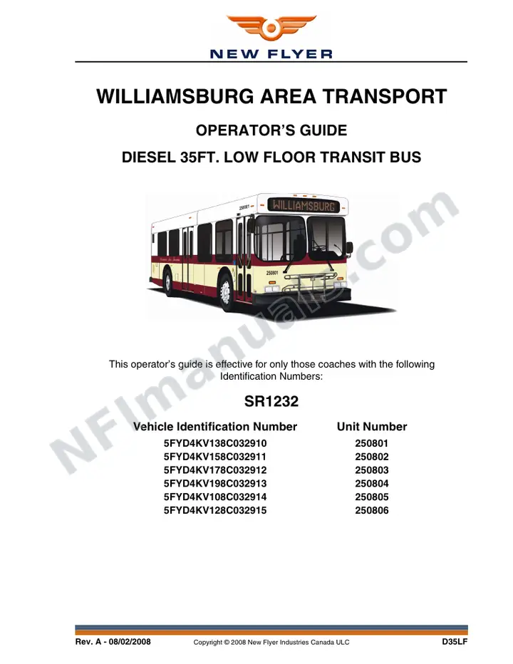 SR1232 Operator's Guide, Williamsburg Area Transport first-page preview