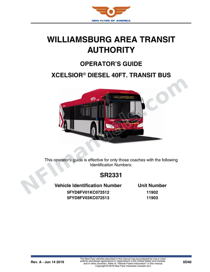 New Flyer XD40 Manual Package - Williamsburg Area Transit Authority included manual preview
