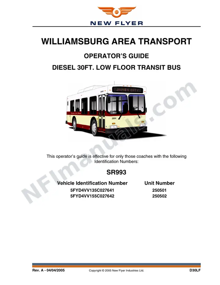 New Flyer D30LF Manual Package - Williamsburg Area Transit Authority included manual preview