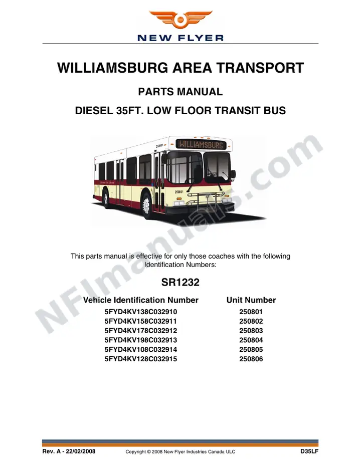 SR1232 Parts Manual, Williamsburg Area Transport first-page preview