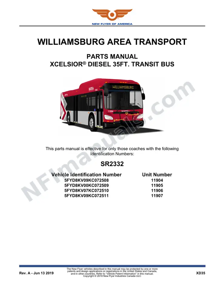 SR2332 Parts Manual, Williamsburg Area Transport first-page preview