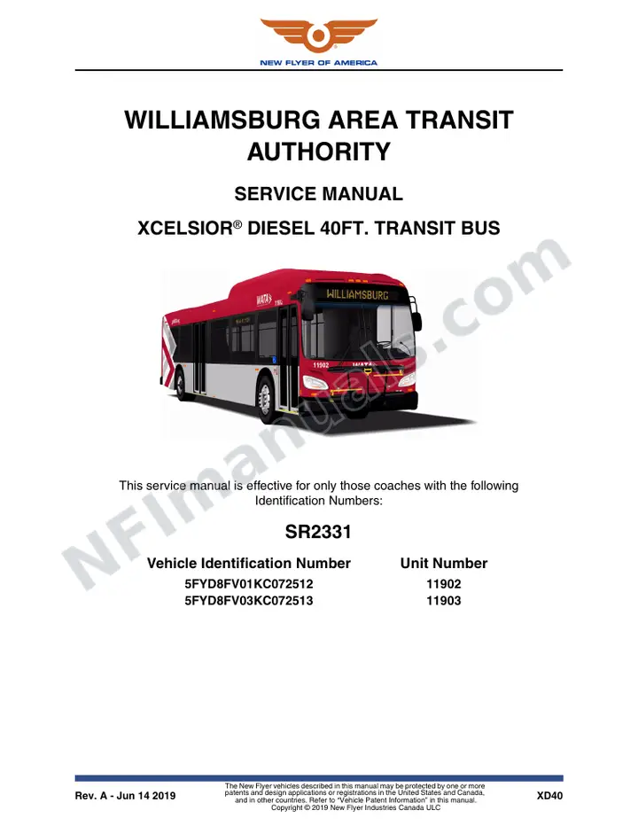SR2331 Service Manual, Williamsburg Area Transit Authority first-page preview