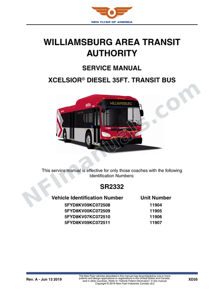 SR2332 Service Manual, Wialliamsburg Area Transit Authority first-page preview