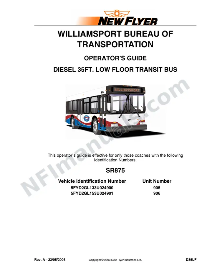SR875 Operator's Guide, Williamsport Bureau Of Transportation first-page preview