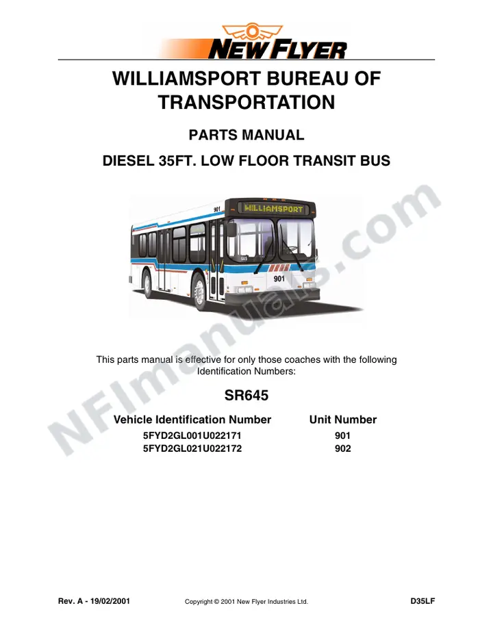 SR645 Parts Manual, Williamsport Bureau of Transportation first-page preview