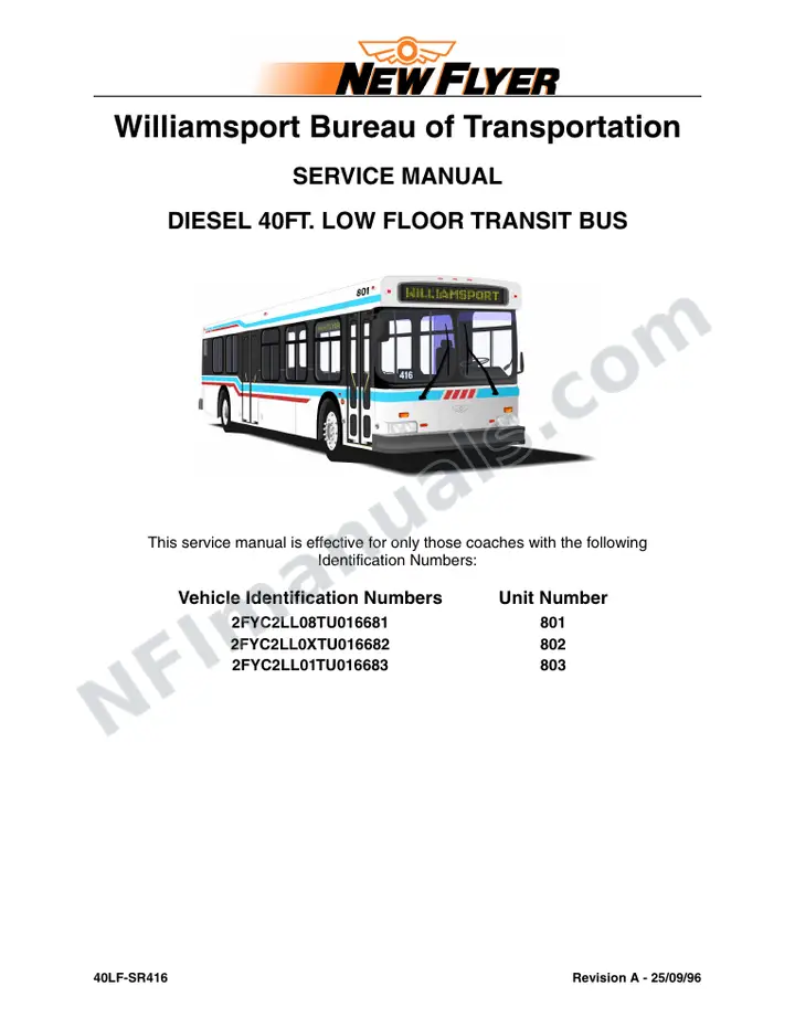 New Flyer D40LF Manual Package - Williamsport Bureau of Transportation included manual preview