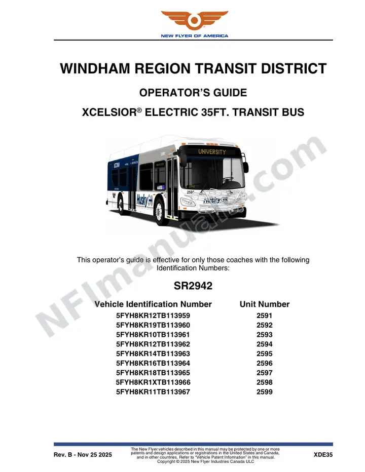 New Flyer XDE35 Manual Package - Windham Region Transit District included manual preview