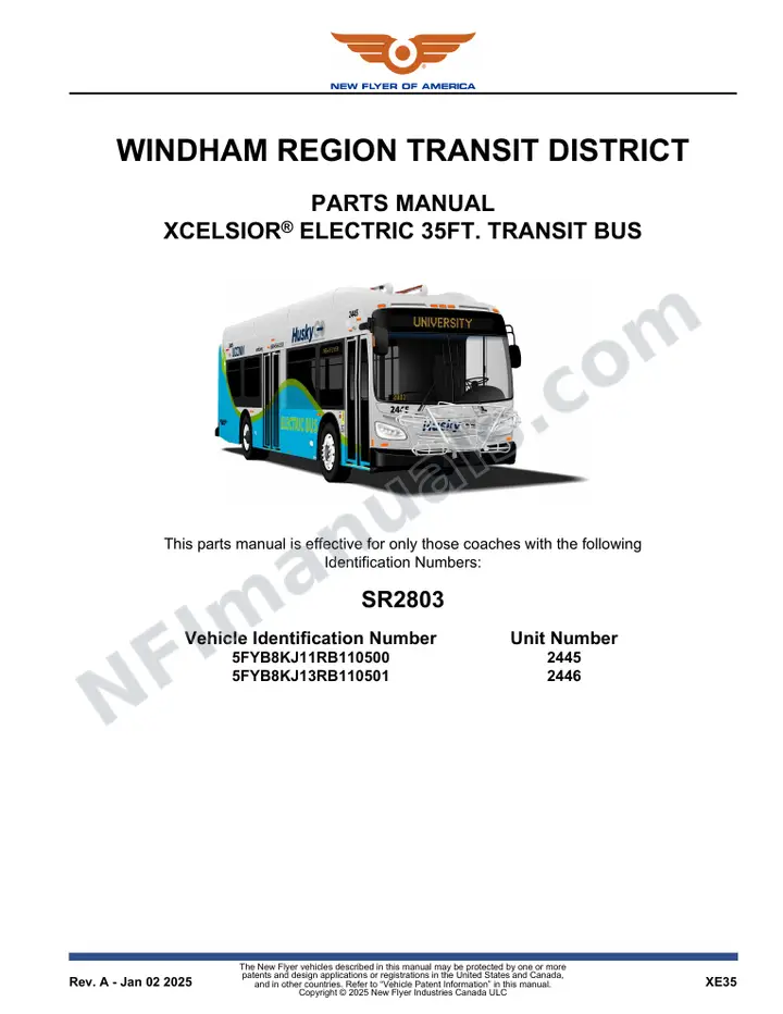 SR2803 Parts Manual, Windham Region Transit District first-page preview