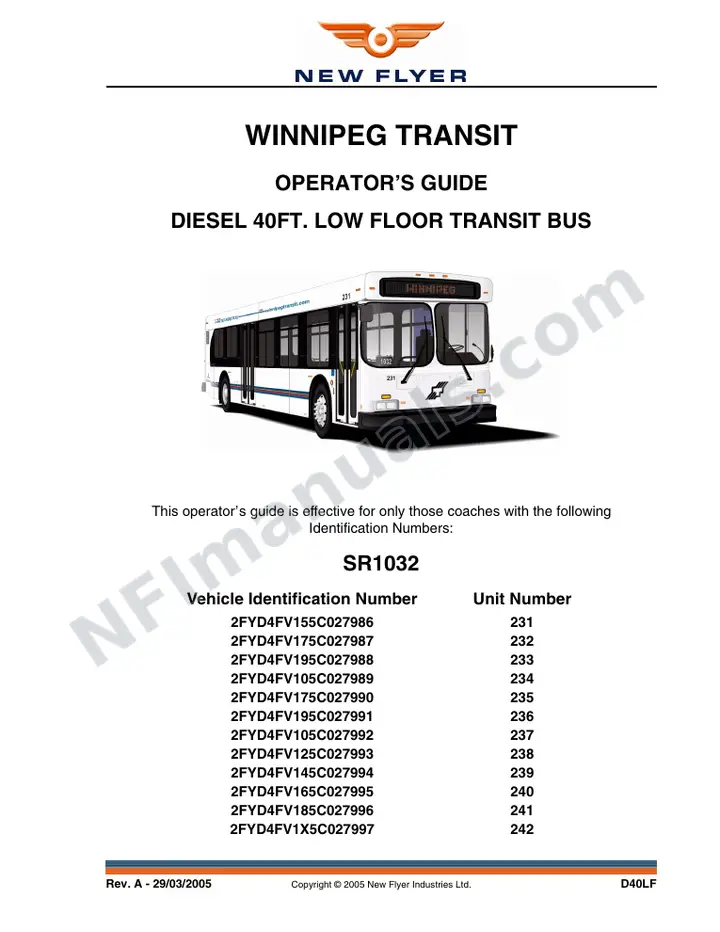 New Flyer D40LF Manual Package - Winnipeg Transit included manual preview