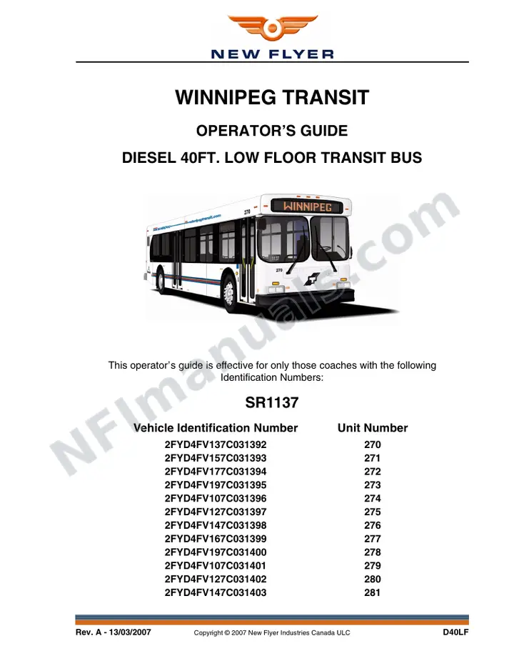 SR1137 Operator's Guide, Winnipeg Transit first-page preview