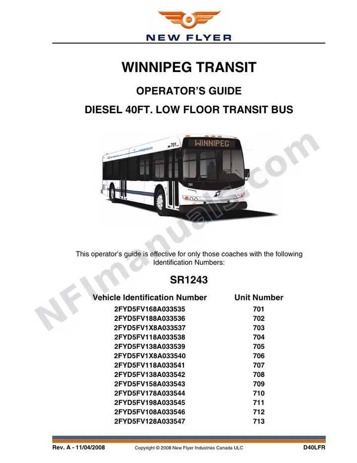 New Flyer D40LFR Manual Package - Winnipeg Transit included manual preview