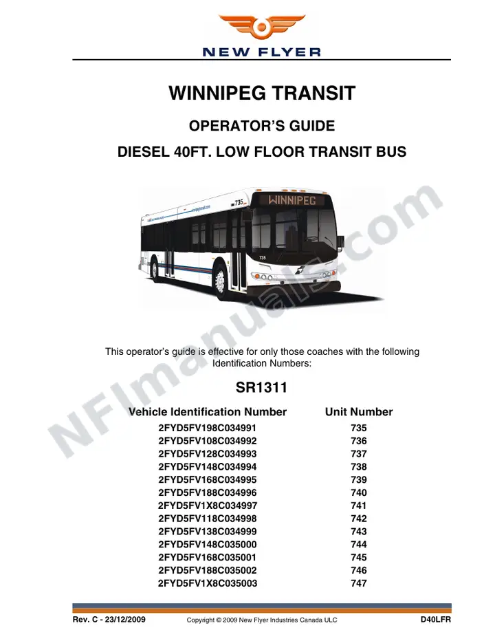SR1311_1349_1399 Operator's Guide, Winnipeg Transit first-page preview