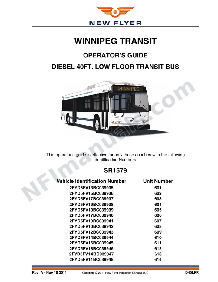 SR1579 Operator's Guide, Winnipeg Transit first-page preview