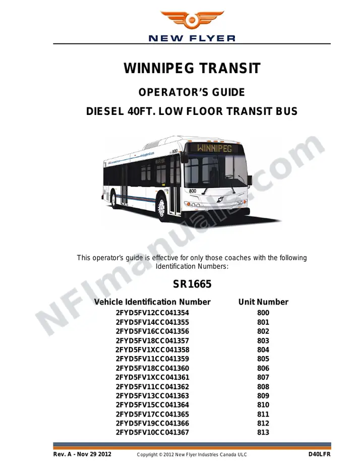 SR1665 Operator's Guide, Winnipeg Transit first-page preview