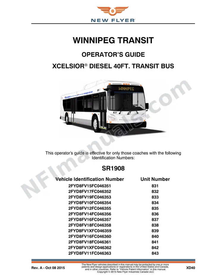 New Flyer XD40 Manual Package - Winnipeg Transit included manual preview
