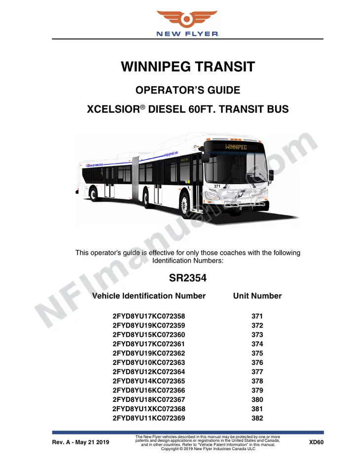 New Flyer XD60 Manual Package - Winnipeg Transit included manual preview