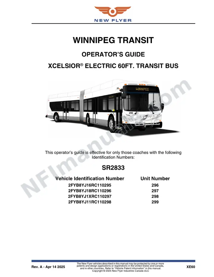 New Flyer XE60 Manual Package - Winnipeg Transit included manual preview