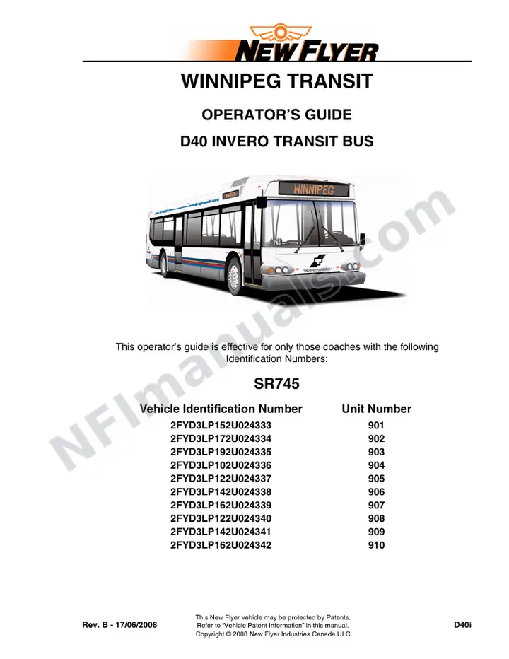 New Flyer D40i Manual Package - Winnipeg Transit included manual preview