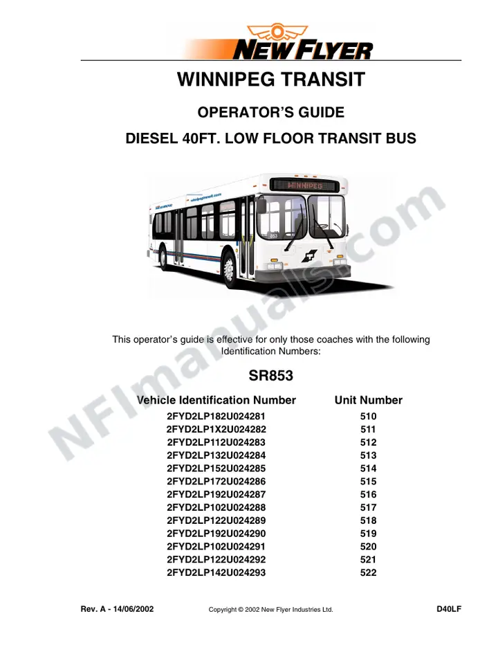 SR853 Operator's Guide, Winnipeg Transit first-page preview