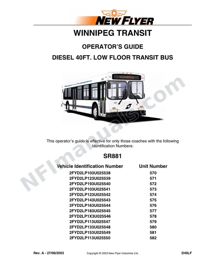 SR881 Operator's Guide, Winnipeg Transit first-page preview
