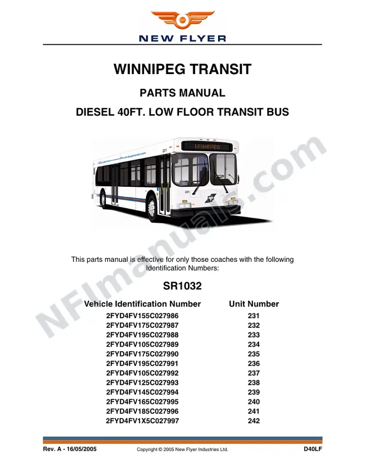 SR1032 Parts Manual, Winnipeg Transit first-page preview