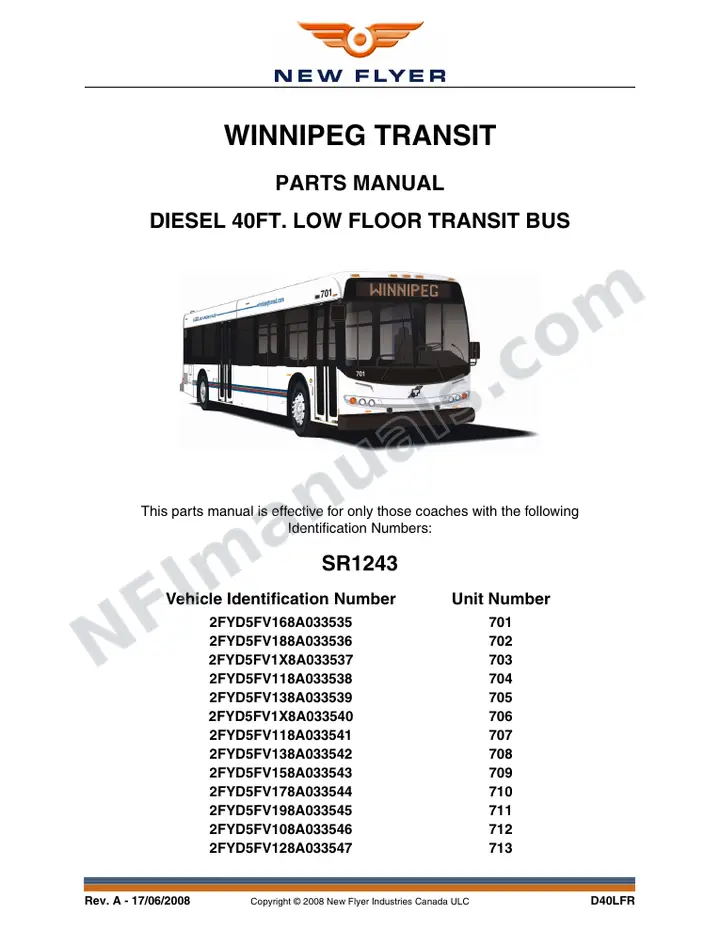SR1243 Parts Manual, Winnipeg Transit first-page preview