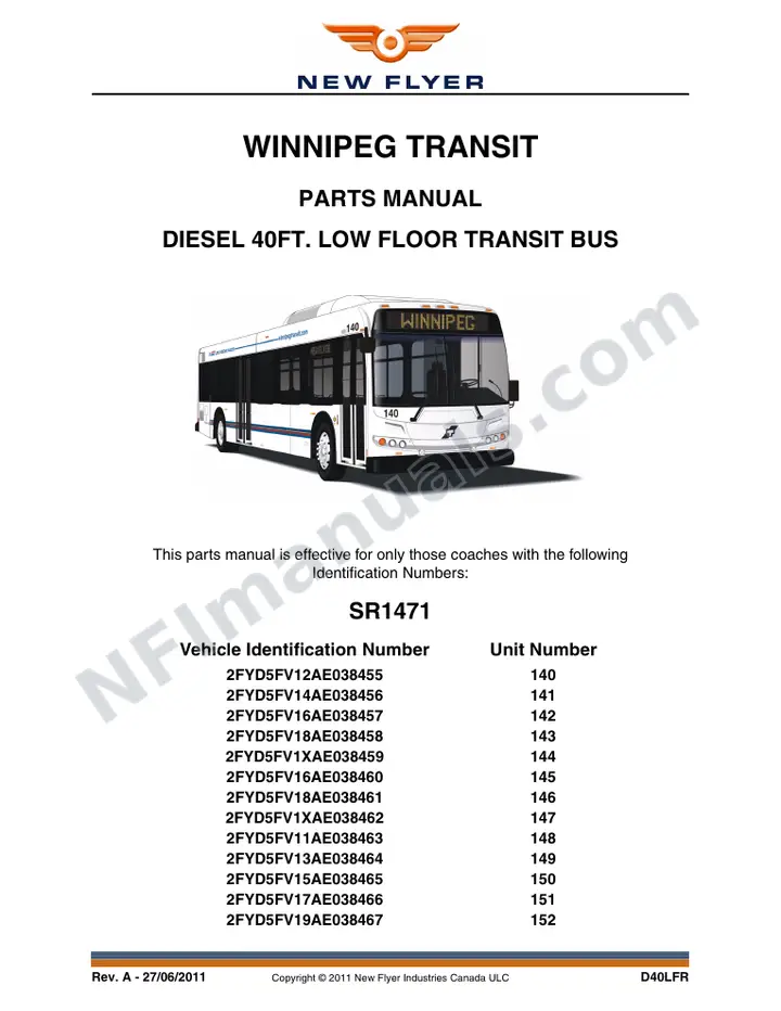 SR1471 Parts Manual, Winnipeg Transit first-page preview