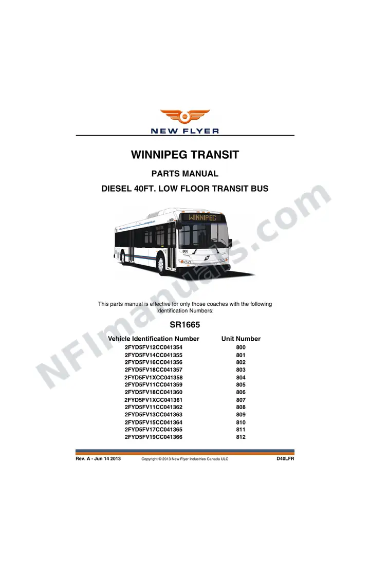 SR1665 Parts Manual, Winnipeg Transit first-page preview