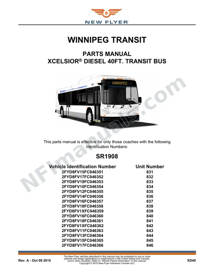SR1908 Parts Manual, Winnipeg Transit first-page preview