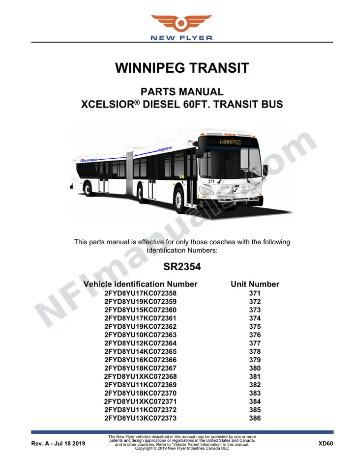 SR2354 Parts Manual, Winnipeg Transit first-page preview