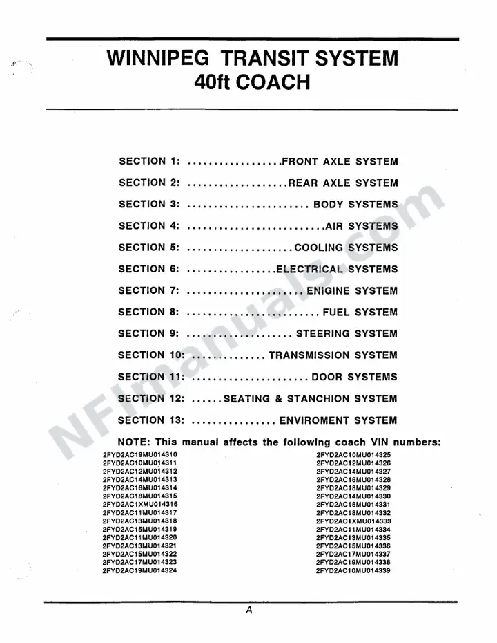 SR241 Parts Manual, Winnipeg Transit System first-page preview