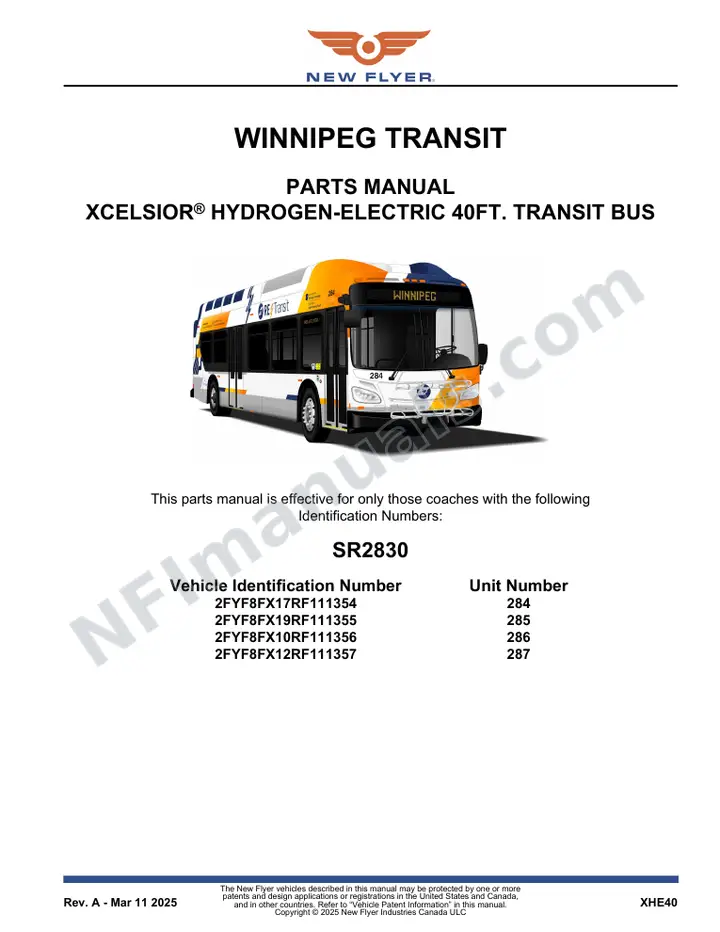 SR2830 Parts Manual, Winnipeg Transit first-page preview