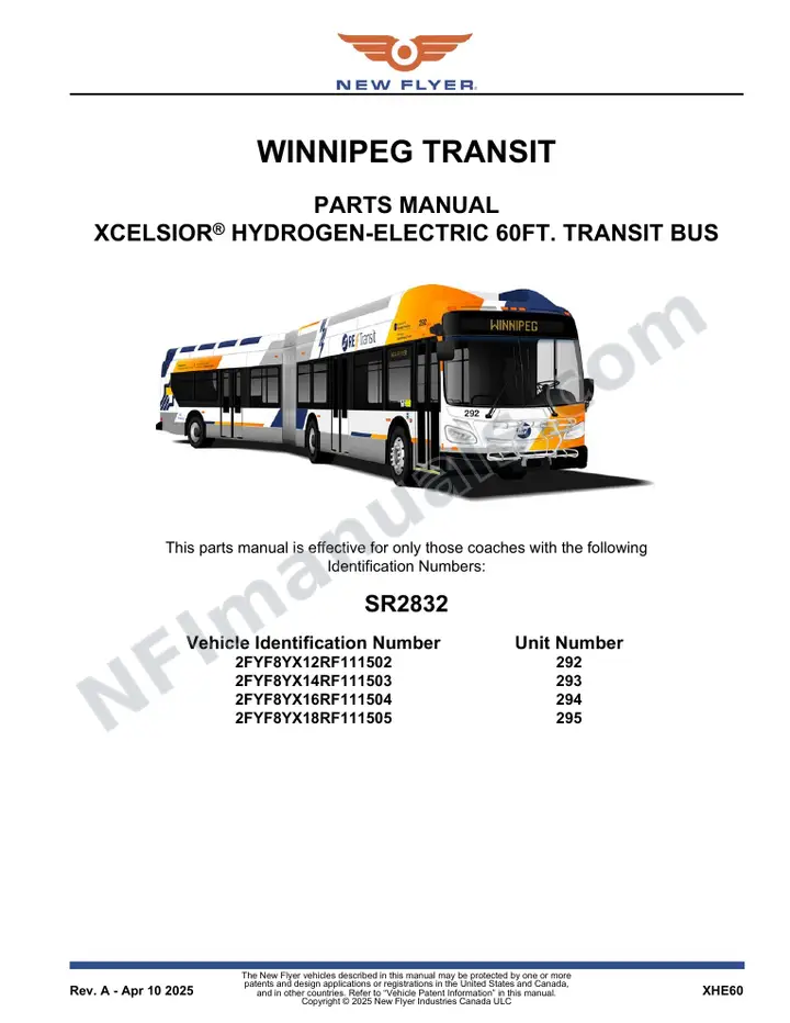 SR2832 Parts Manual, Winnipeg Transit first-page preview