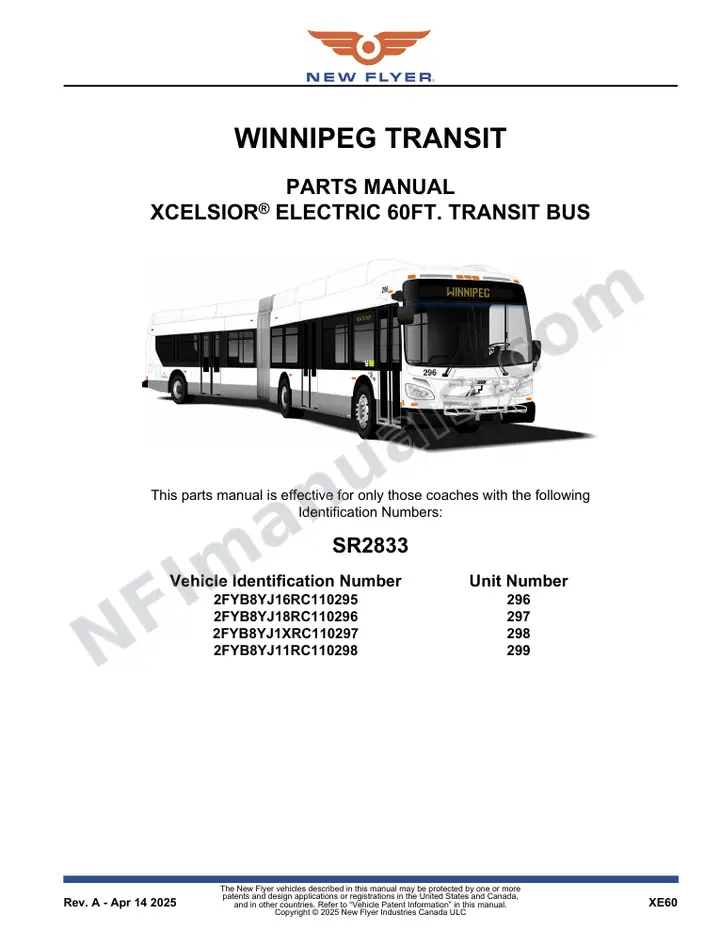 SR2833 Parts Manual, Winnipeg Transit first-page preview