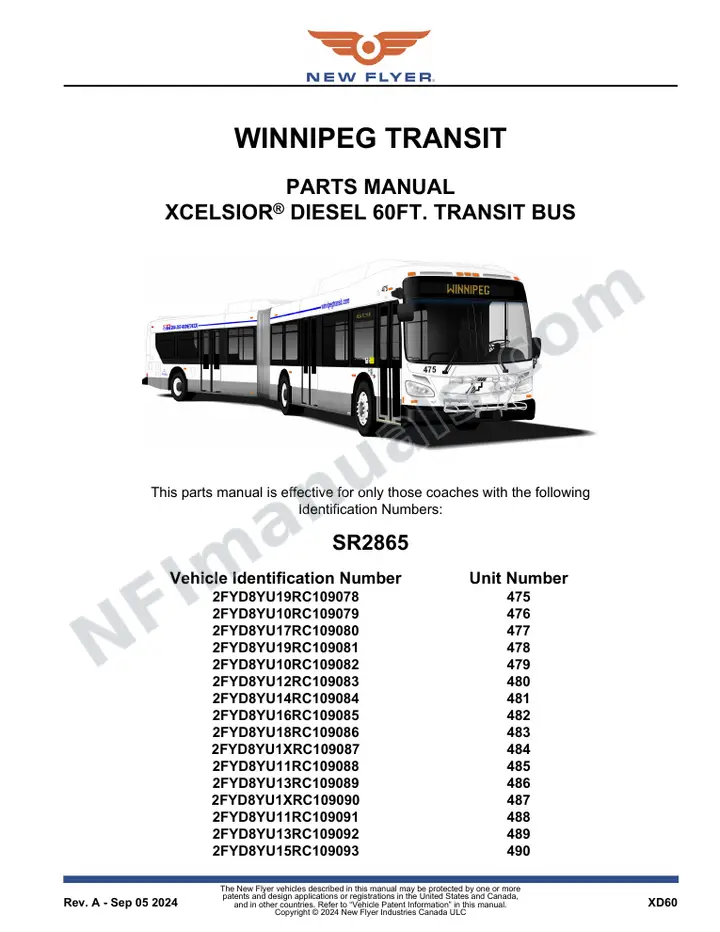 SR2865 Parts Manual, Winnipeg Transit first-page preview