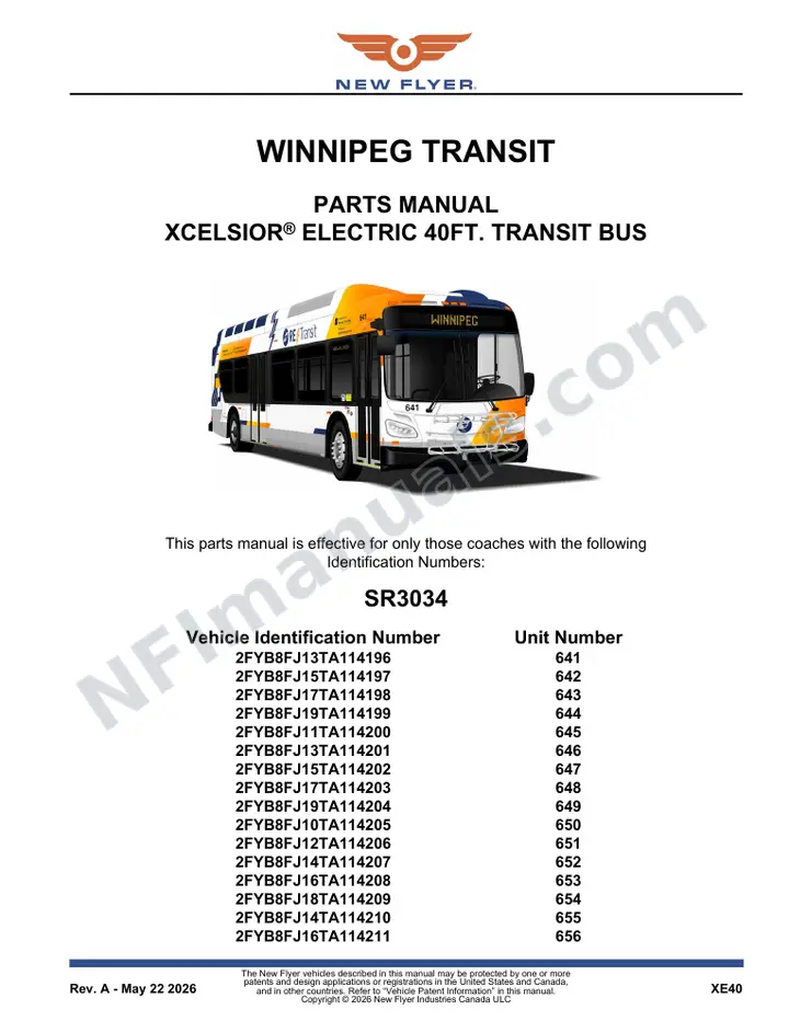 SR3034 Parts Manual, Winnipeg Transit first-page preview