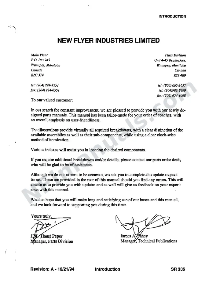 SR306 Parts Manual, Winnipeg Transit first-page preview