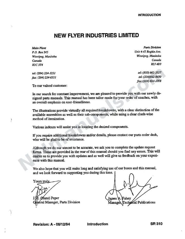 SR310 Parts Manual, Winnipeg Transit first-page preview