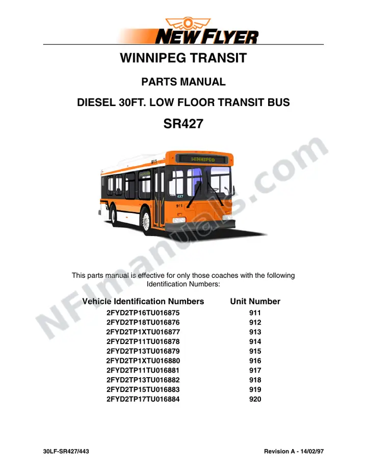 SR427/443 Parts Manual, Winnipeg Transit first-page preview