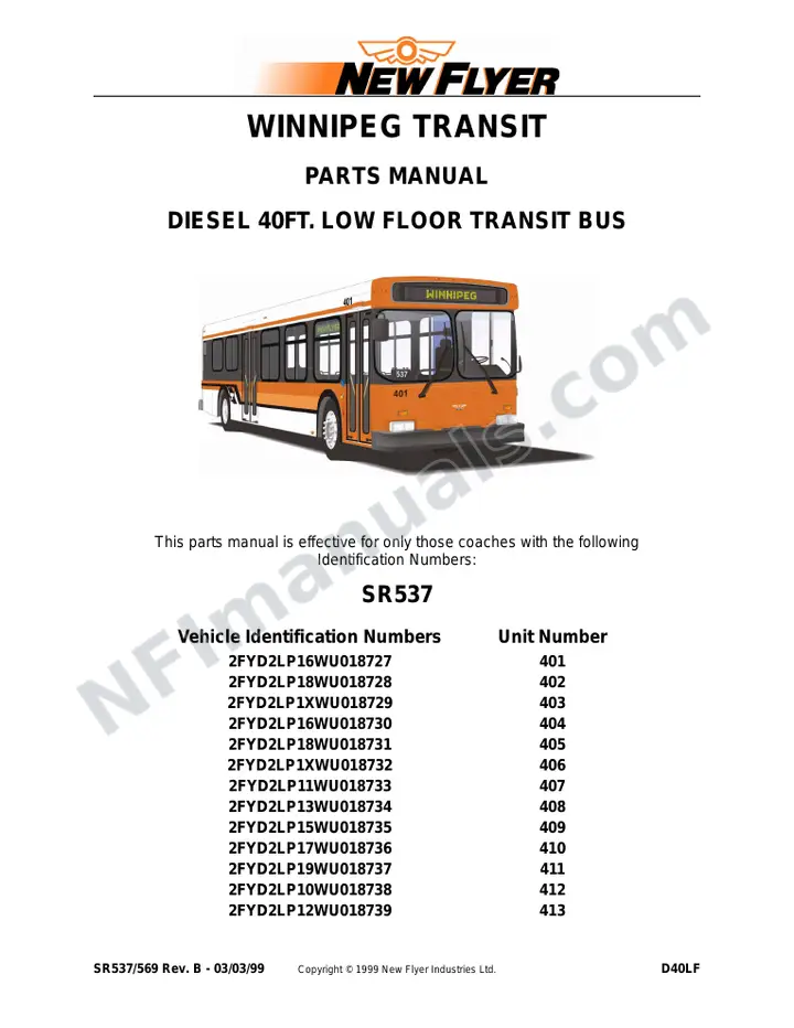 SR537/569 Parts Manual, Winnipeg Transit first-page preview