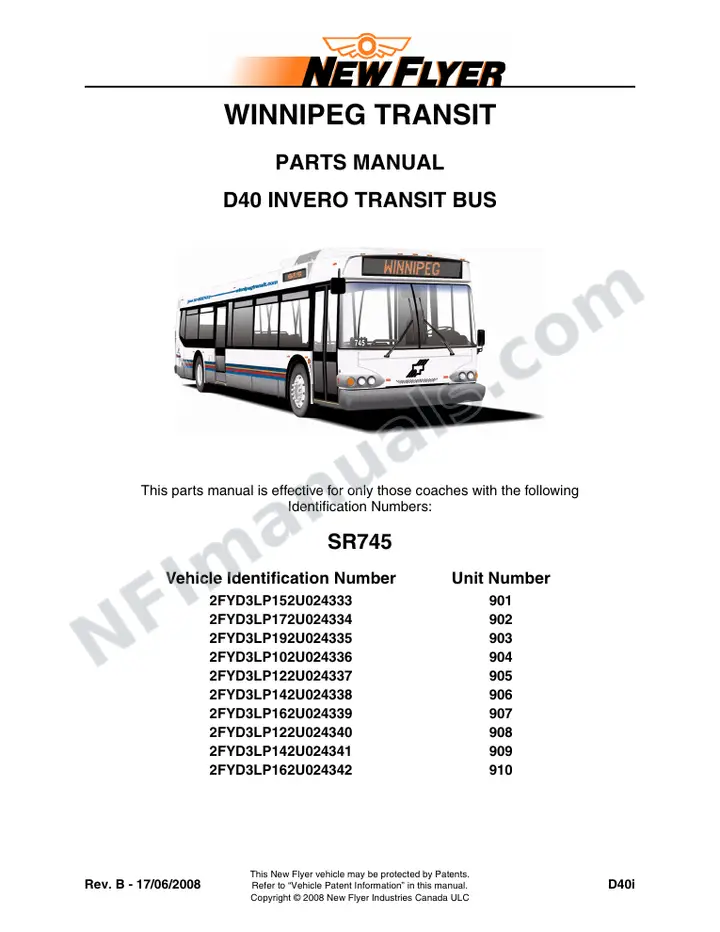SR745 Parts Manual, Winnipeg Transit first-page preview