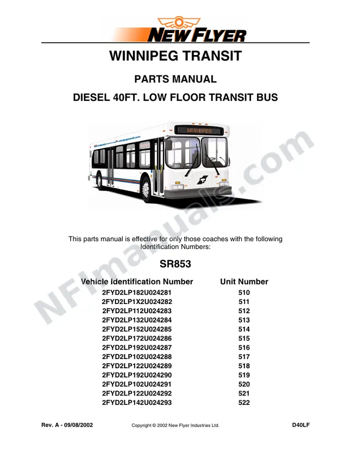 SR853 Parts Manual, Winnipeg Transit first-page preview