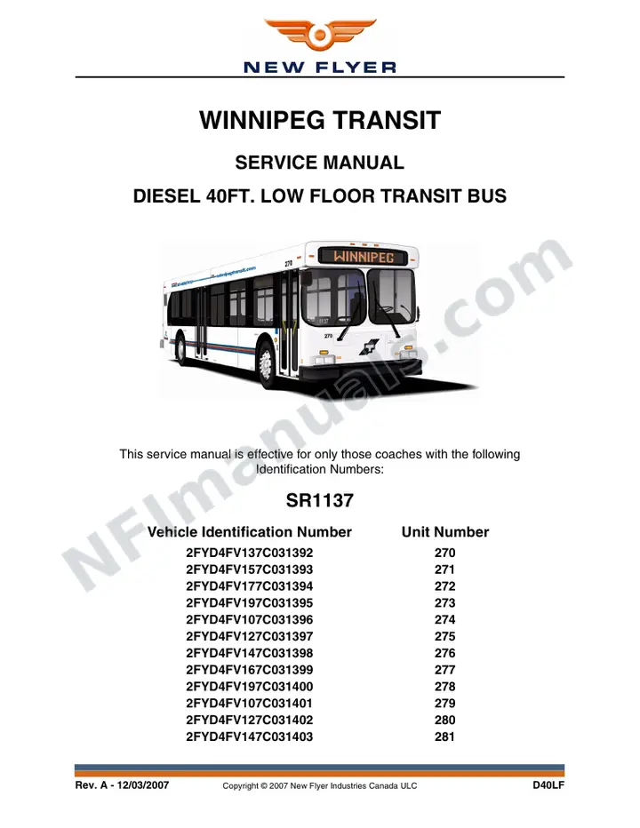 SR1137 Service Manual, Winnipeg Transit first-page preview