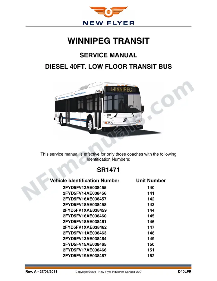 SR1471 Service Manual, Winnipeg Transit first-page preview