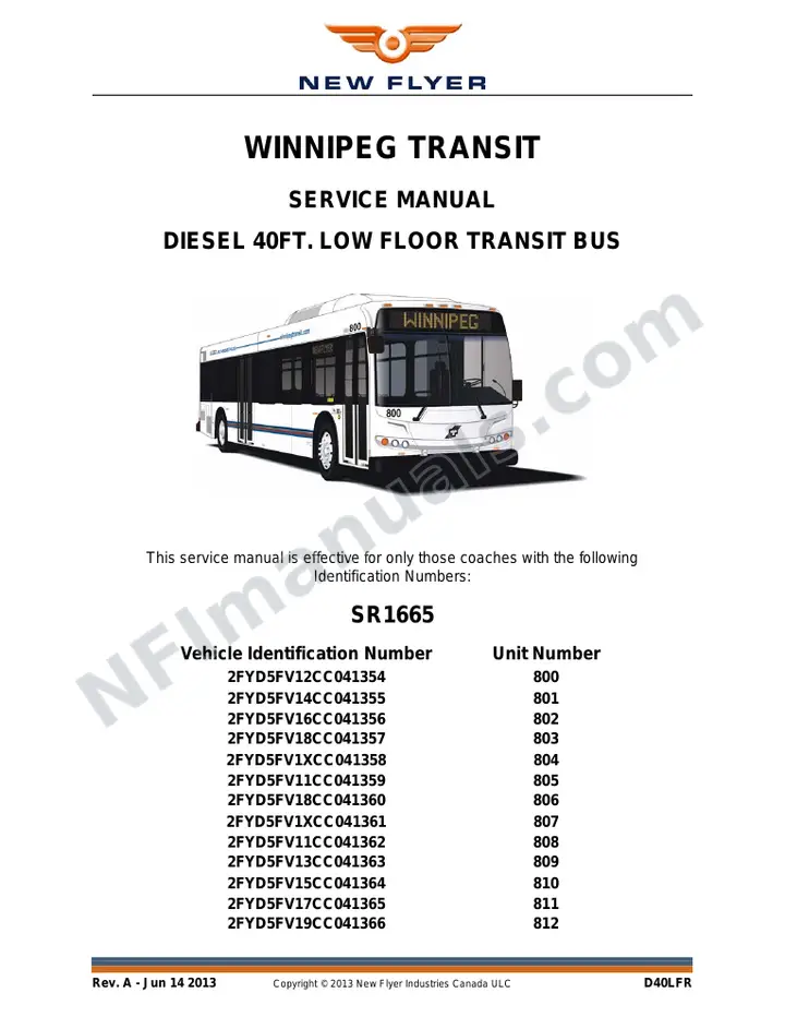 SR1665 Service Manual, Winnipeg Transit first-page preview